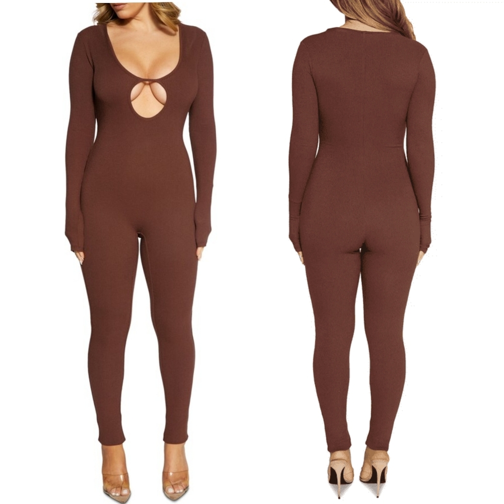 Naked Wardrobe The Hole'd Key Hole Jumpsuit in Brown Size XS